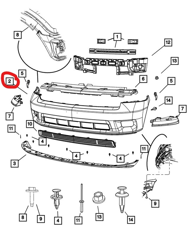 Front bumper RAM 09/12 SPORT with fog lamps