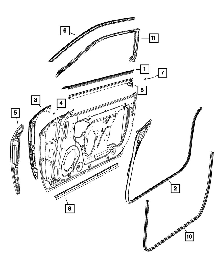 Front Door Belt Outer Weatherstrip, LH - Challenger 2008-2023