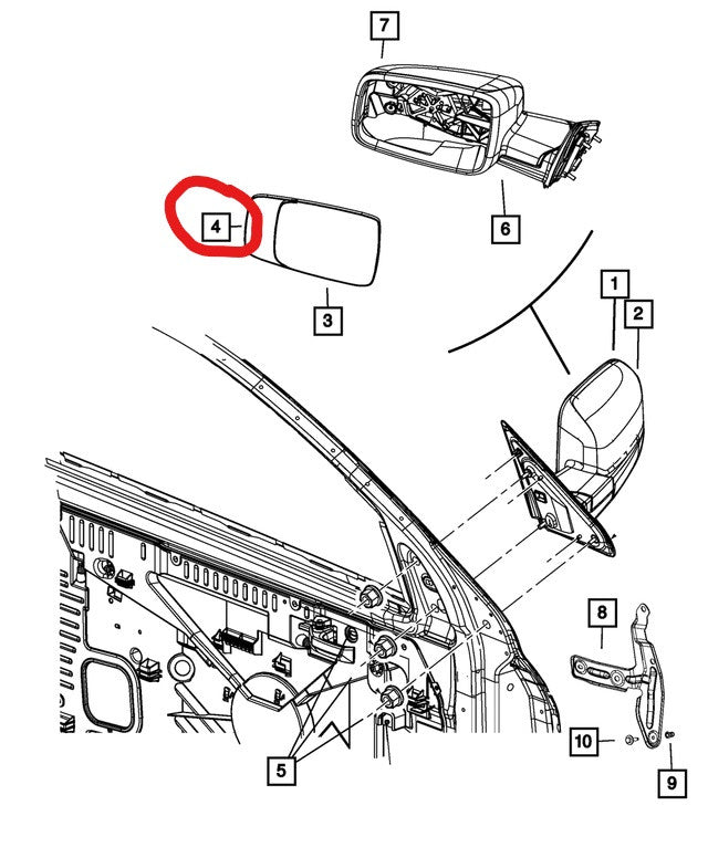 Glass Spotter Mirror replacement RH